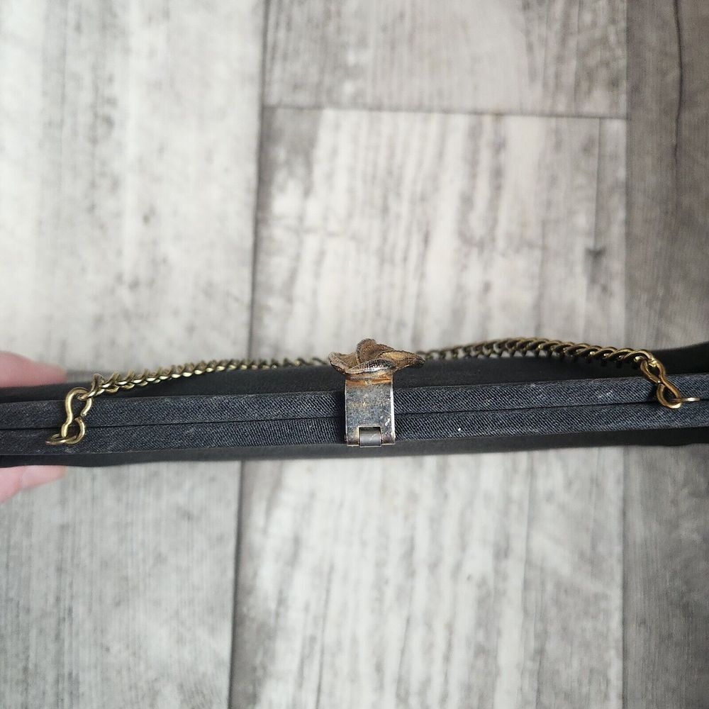 Vintage Women's Black Evening Bag Clutch Purse Gold Tone Clasp Chain - Picture 4 of 7